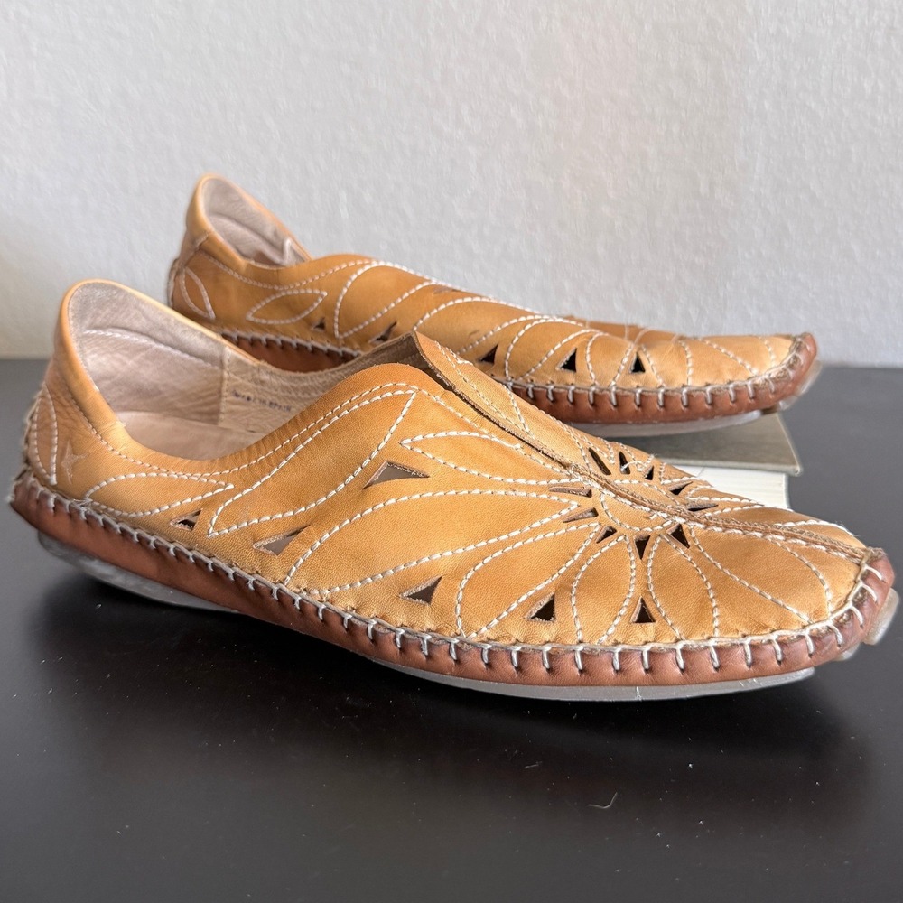 Pikolinos Jerez Womens Slip On Flats‎ Leather Cutout Tan Size 37